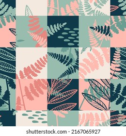 Tropical fern leaf pattern with geometric background.Vector fashion seamless creative art print for design. 