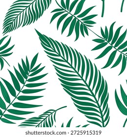 Padrão de telha sem costura de samambaia tropical com samambaias verdes negras e folhas de palma em um fundo branco ideal para salas de estar vibrantes conceito como samambaias verdes negrito e folhas de palma em fundo branco criar padrão de telha sem costura tropical para salas de estar vibrantes no conceito de stock de foto e espaço vazio no lado esquerdo, sem texto —ar 7:2 —tile