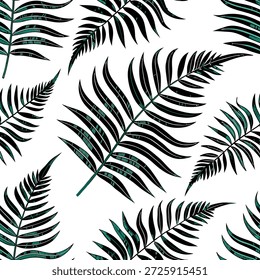 Tropical fern seamless tile pattern with detailed fern leaves and vibrant green shades on a white background perfect for tropical bedrooms concept as Detailed fern leaves and vibrant green shades on white background create tropical seamless tile pattern for tropical bedrooms in Photo Stock Concept and empty space on the left side,no text --ar 7:2 --tile