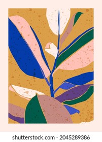 Tropical ficus leaves in a minimalist trendy style. Silhouette of a plant in a contemporary simple abstract style. Vector illustration collage. For t-Shirt Print, card, poster, social media post