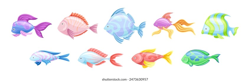 Tropical Fish as Aquarium Sea Pet Vector Set