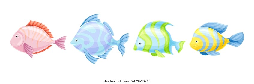 Tropical Fish as Aquarium Sea Pet Vector Set