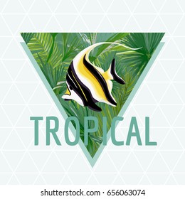 Tropical Fish Background Summer Design in Vector, T-shirt Fashion Exotic Graphic.