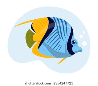 Tropical fish. Cartoon exotic aquarium or wild underwater fish, underwater fauna flat vector illustration on white background