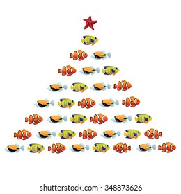 Tropical fish Christmas tree. EPS 10 vector royalty free illustration.