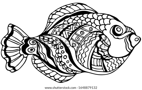熱帯魚の着色ページ 水中の世界 成人や子ども向けのアンチストレス着色 白黒 ベクターイラスト Eps 8 のベクター画像素材 ロイヤリティフリー