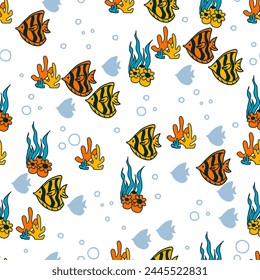 Tropical Fish and Coral Reef Seamless Pattern can be use for background and apparel design