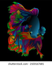 tropical fish. Cuoang fish in various beautiful colors on a black background. vector graphics