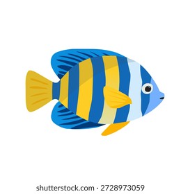 Peixe tropical em estilo de desenho animado plano para tema marinho. Ideal para ilustração infantil, imagens de aquário, adesivos, cartazes e gráficos oceânicos.