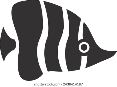 Tropical fish icon. Black striped marine animal