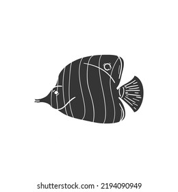 Tropical Fish Icon Silhouette Illustration. Wildlife Vector Graphic Pictogram Symbol Clip Art. Doodle Sketch Black Sign.