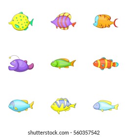 Tropical fish icons set. Cartoon illustration of 9 tropical fish vector icons for web