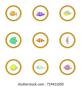 Tropical fish icons set. Cartoon style set of 9 tropical fish vector icons for web design
