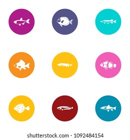 Tropical fish icons set. Flat set of 9 tropical fish vector icons for web isolated on white background