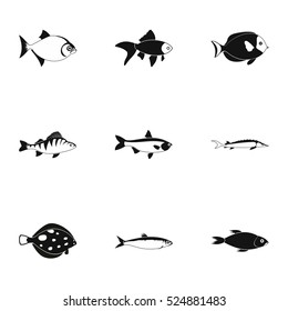 Tropical fish icons set. Simple illustration of 9 tropical fish vector icons for web