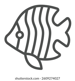 Tropical fish line icon, eco tourism concept. Vector graphics. Underwater rare striped fish, fishery sign on white background, outline style icon for mobile or web design