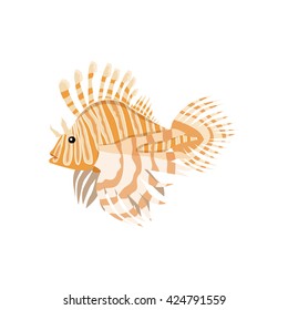 Tropical fish lionfish pterois volitans dangerous coral reef fish. Lionfish venomous dorsal spines. Vector illustration