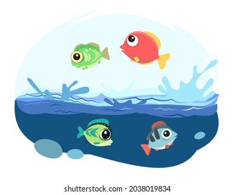 Tropical fish. Little landscape. Underwater marine life. Wild animals. Ocean, sea. Summer water. Isolated on white background. Illustration in cartoon style. Flat design. Vector art.