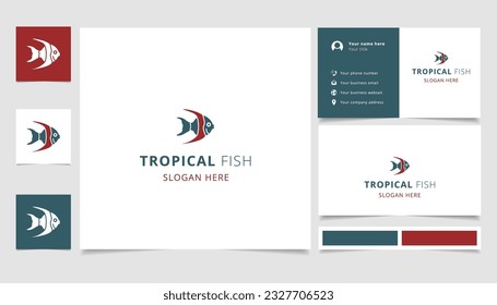 Tropical fish logo design with editable slogan. Branding book and business card template.