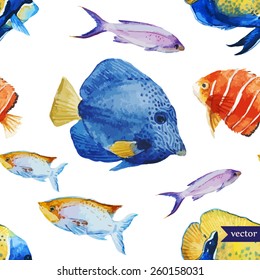 tropical, fish, ocean, sea, watercolor, wallpaper,  texture