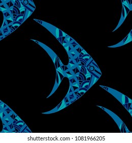 Tropical Fish. Seamless Pattern with Colorful Fish Hand Drawn in Doodle Style. Sea Pattern for Paper, Chintz, Swimwear. Bright Simple Texture in Trendy Colors. Vector Illustration.
