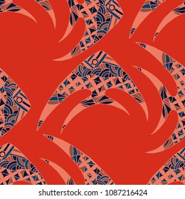 Tropical Fish. Seamless Pattern with Colorful Fish Hand Drawn in Doodle Style. Sea Pattern for Paper, Chintz, Print. Bright Simple Texture in Trendy Colors. Vector Illustration.