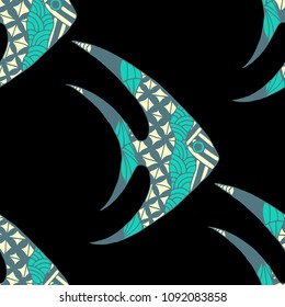 Tropical Fish. Seamless Pattern with Colorful Fish Hand Drawn in Primitive Style. Sea Pattern for Paper, Chintz, Swimwear. Bright Simple Texture in Trendy Colors. Vector Illustration.