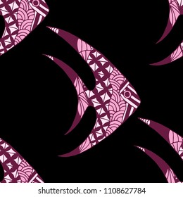 Tropical Fish. Seamless Pattern with Colorful Fish Hand Drawn in Comic Style. Sea Pattern for Paper, Fabric, Print. Bright Simple Texture in Trendy Colors. Vector Illustration.