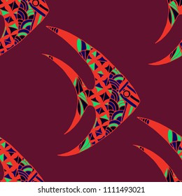Tropical Fish. Seamless Pattern with Colorful Fish Hand Drawn in Comic Style. Sea Pattern for Paper, Chintz, Print. Bright Simple Texture in Trendy Colors. Vector Illustration.