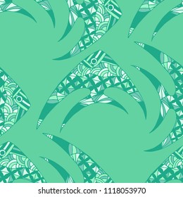Tropical Fish. Seamless Pattern with Colorful Fish Hand Drawn in Zentangle Style. Sea Pattern for Paper, Chintz, Print. Bright Simple Texture in Trendy Colors. Vector Illustration.