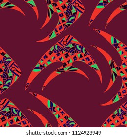 Tropical Fish. Seamless Pattern with Colorful Fish Hand Drawn in Zentangle Style. Sea Pattern for Paper, Chintz, Print. Bright Simple Texture in Trendy Colors. Vector Illustration.