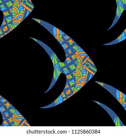 Tropical Fish. Seamless Pattern with Colorful Fish Hand Drawn in Childish Style. Sea Pattern for Paper, Chintz, Swimwear. Bright Simple Texture in Trendy Colors. Vector Illustration.