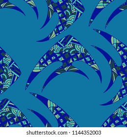 Tropical Fish. Seamless Pattern with Colorful Fish Hand Drawn in Comic Style. Sea Pattern for Paper, Chintz, Print. Bright Simple Texture in Trendy Colors. Vector Illustration.