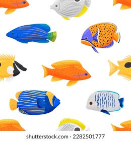 Tropical Fish Seamless Pattern with Swimming Marine Creature Vector Template