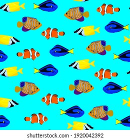 Tropical Fish, Seamless Pattern, Vector Illustration