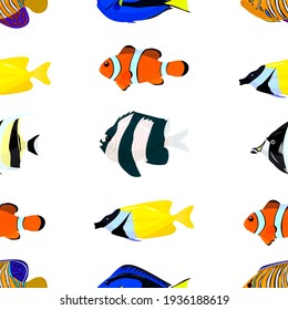 Tropical Fish, Seamless Pattern, Vector Illustration