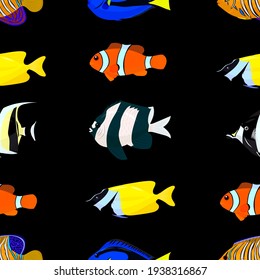 tropische Fische, nahtlose Muster, Vektorgrafik