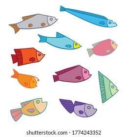 Tropical Fish Set Cute Characters