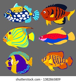 tropical fish set ,flat style ,vector