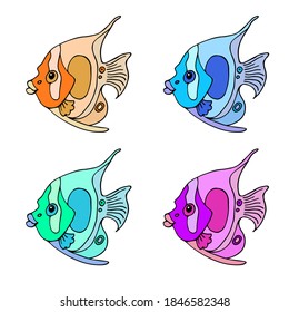 Tropical fish set isolated on white background. Vector cute cartoon illustration.