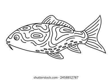 Peces tropicales. Simple Dibujado A Mano. Aislado sobre fondo blanco. dibujo de arte en línea Terapia de arte Página para colorear para niños y adultos. Ilustración vectorial en blanco y negro