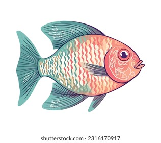 Tropical fish swimming in an underwater icon isolated