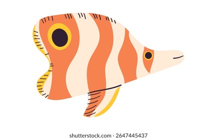Ícone de desenho animado de vetor de peixe tropical. Ícone isolado de desenho animado aquário ou animais marinhos. Ilustração vetorial de peixes tropicais sobre fundo branco. Ilustração desenhada à mão .