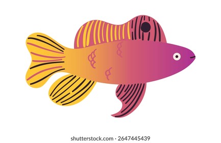 Ícone de desenho animado de vetor de peixe tropical. Ícone isolado de desenho animado aquário ou animais marinhos. Ilustração vetorial de peixes tropicais sobre fundo branco. Ilustração desenhada à mão .