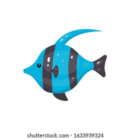 Tropical fish vector icon in cartoon hand drawn style. Sea animal illustration. Marine life.