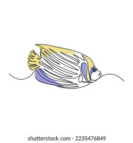 Tropical fish vector illustration drawn in line art style