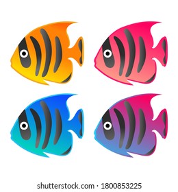 Ilustración vectorial de peces tropicales aislada en fondo blanco.