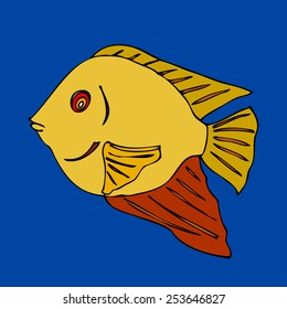 Tropical fish. Vector illustration. Isolated on blue