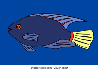 Tropical fish. Vector illustration. Isolated on blue