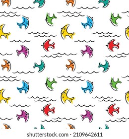 Tropical fish. Vector seamless pattern on a white background.